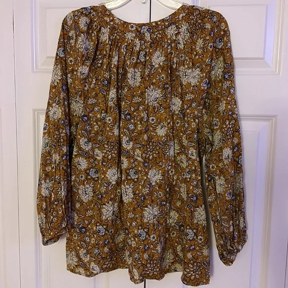 NWOT Old Navy yellow floral peasant split top blouse - Picture 9 of 10